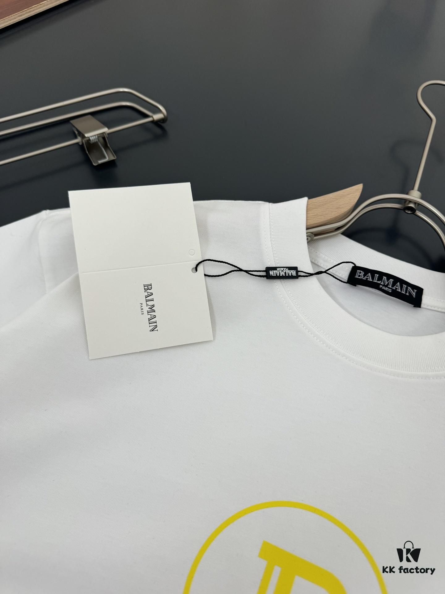 6931a4d7ccd8ab3d7af99268 Balmain Heavyweight 320g Cotton T-Shirt with Logo Print, Breathable Loose-Fit Short-Sleeve Crew Neck Tee for Spring and Summer
