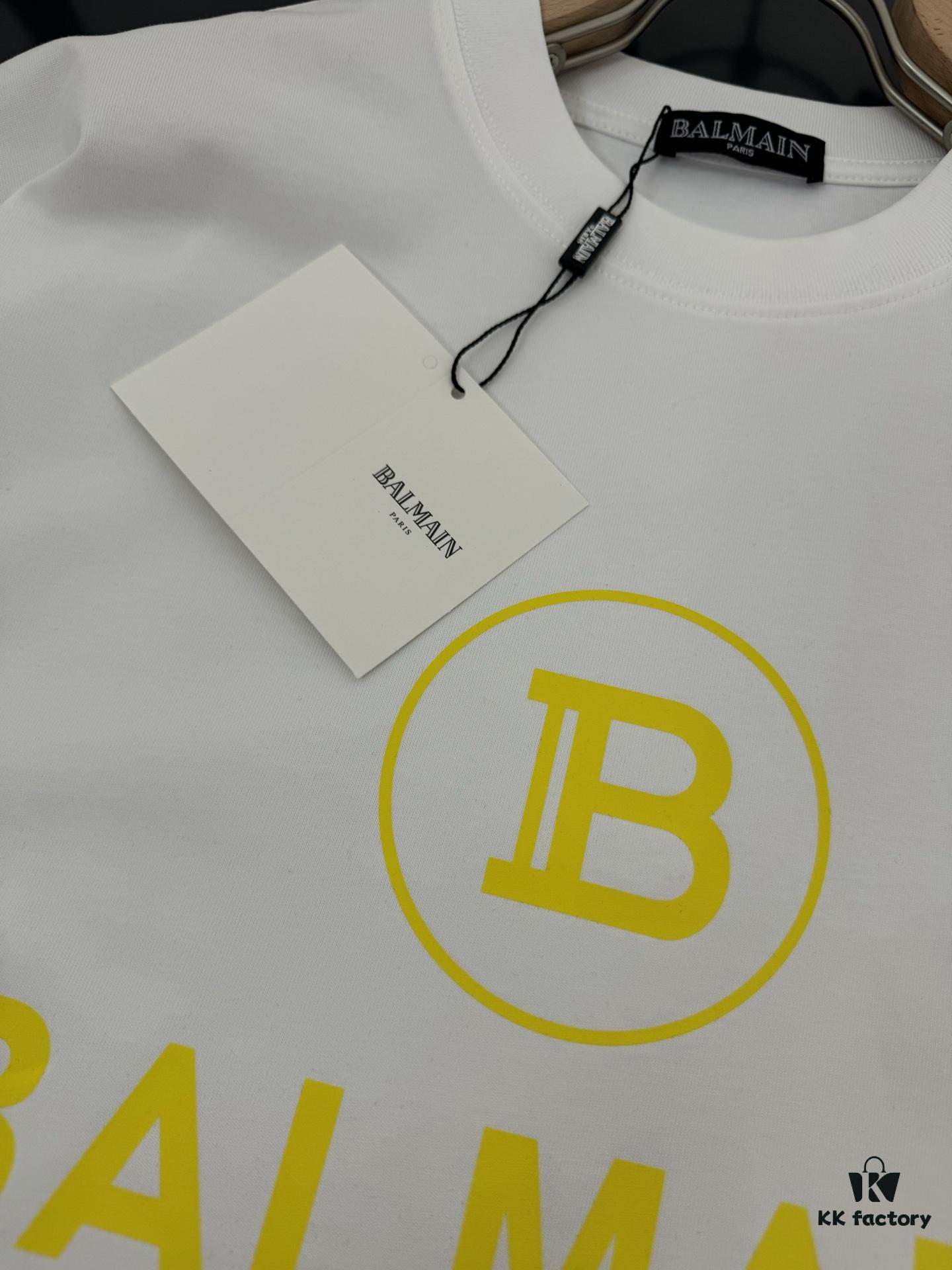 6931a4d7ccd8ab3d7af99269 Balmain Heavyweight 320g Cotton T-Shirt with Logo Print, Breathable Loose-Fit Short-Sleeve Crew Neck Tee for Spring and Summer