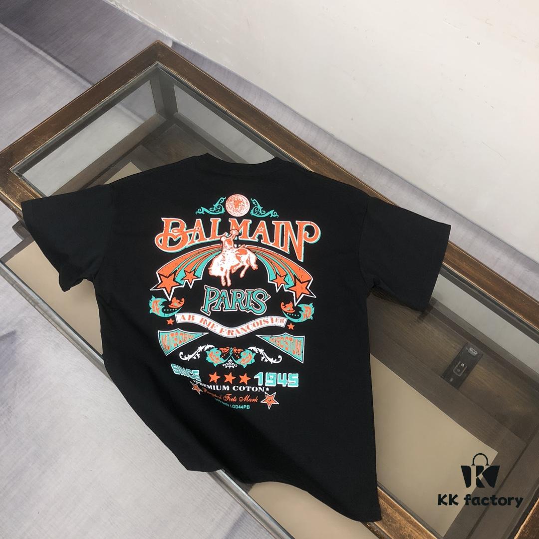 BALMAIN 2025SS Collection Counter-Match Round Neck Short-Sleeve T-Shirt – Front and Back Custom Logo Craftsmanship, Exclusive Fabric Supply, Thick Board 3D Structure