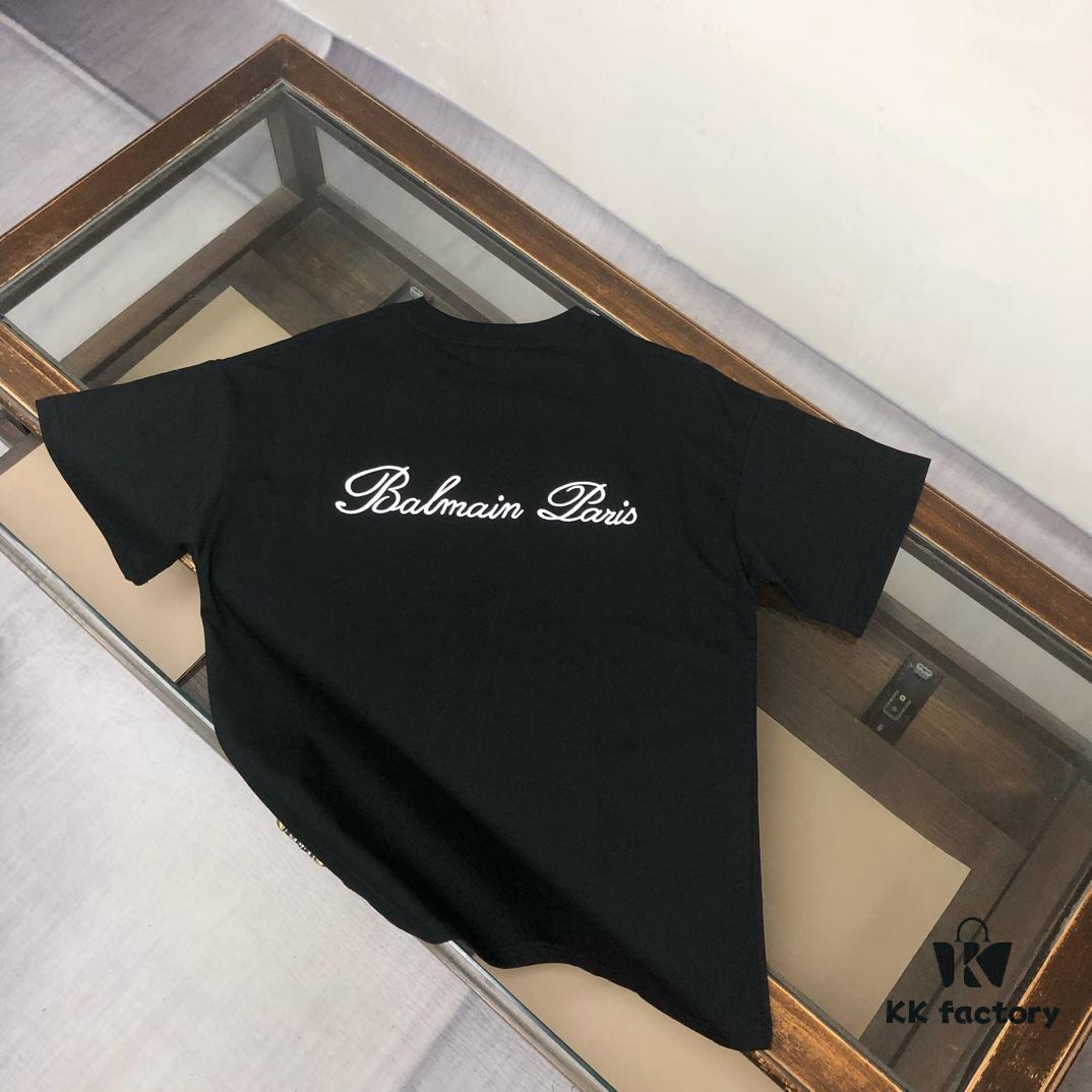 BALMAIN 2025 Spring/Summer Collection Round-Neck Short-Sleeve T-Shirt with Custom Embroidered Logo – Same as Official Counter Version