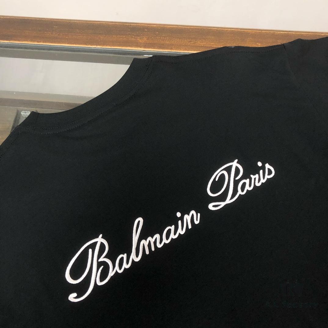 BALMAIN 2025 Spring/Summer Collection Round-Neck Short-Sleeve T-Shirt with Custom Embroidered Logo – Same as Official Counter Version