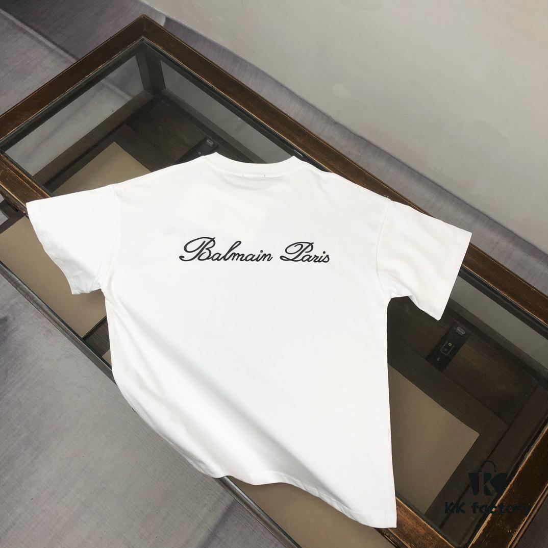 6931a4d9ccd8ab3d7af99291 BALMAIN 2025 SS Collection Counterpart Crew Neck Short Sleeve T-Shirt with Custom Embroidered Logo – Premium Heavyweight Cotton Fabric, Unisex Design