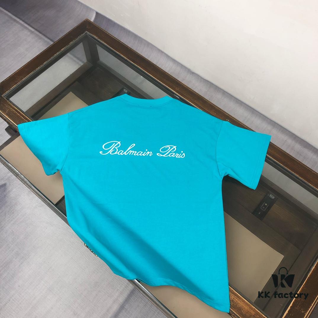 6931a4d9ccd8ab3d7af9929a BALMAIN 2025 SS Collection Round Neck Short Sleeve T-Shirt – Same Design as Official Counter – Front and Back Custom Embroidered Logo – Exclusive Fabric – Thick, Structured Build
