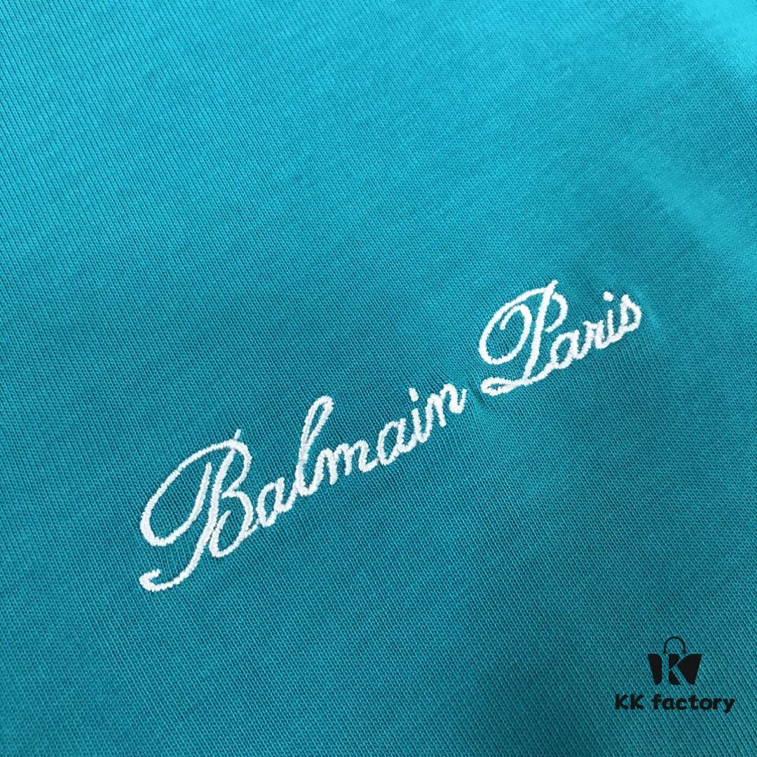 6931a4daccd8ab3d7af9929e BALMAIN 2025 SS Collection Round Neck Short Sleeve T-Shirt – Same Design as Official Counter – Front and Back Custom Embroidered Logo – Exclusive Fabric – Thick, Structured Build