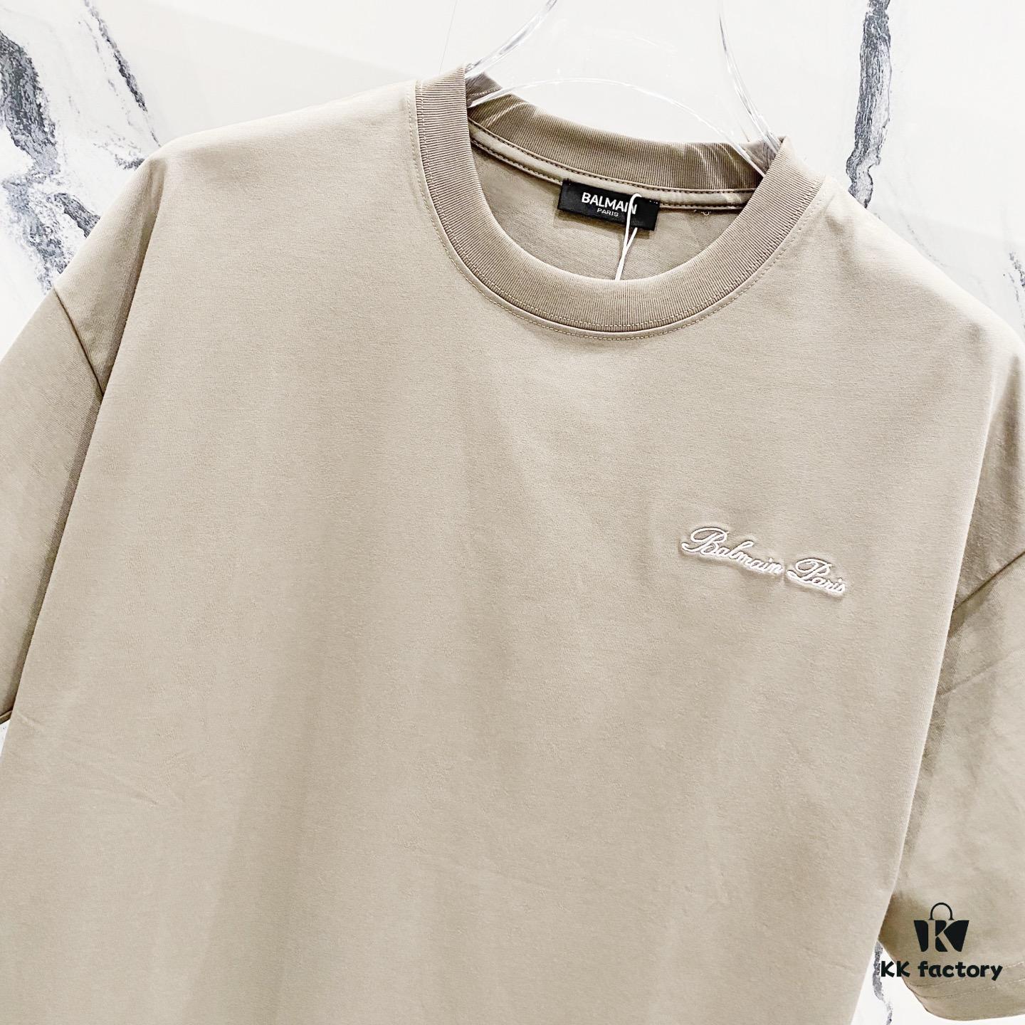 6931a4daccd8ab3d7af992a6 BALMAIN Crew Neck Short Sleeve T-Shirt 260g with Embroidered Logo