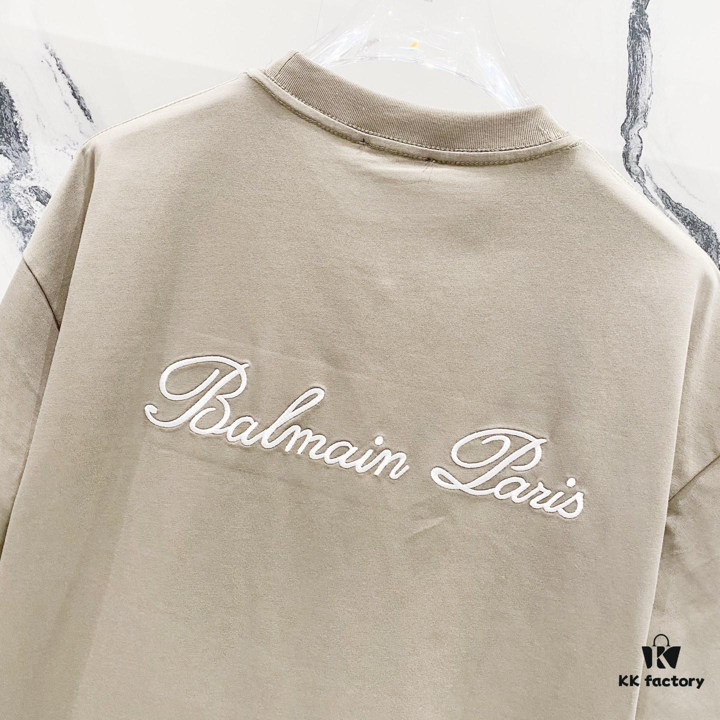 6931a4daccd8ab3d7af992a7 BALMAIN Crew Neck Short Sleeve T-Shirt 260g with Embroidered Logo