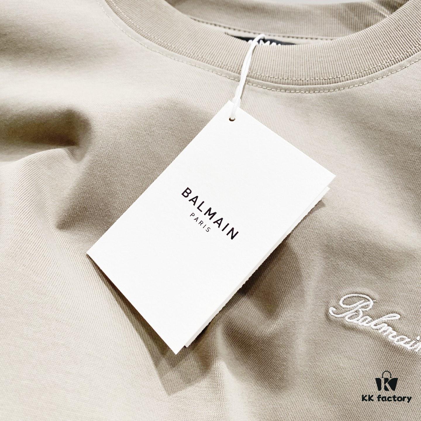6931a4daccd8ab3d7af992a8 BALMAIN Crew Neck Short Sleeve T-Shirt 260g with Embroidered Logo