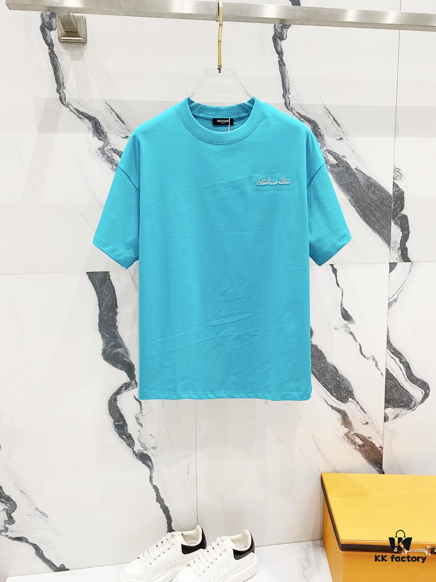 BALMAIN Crew Neck Short Sleeve T-Shirt 260g with Embroidered Logo