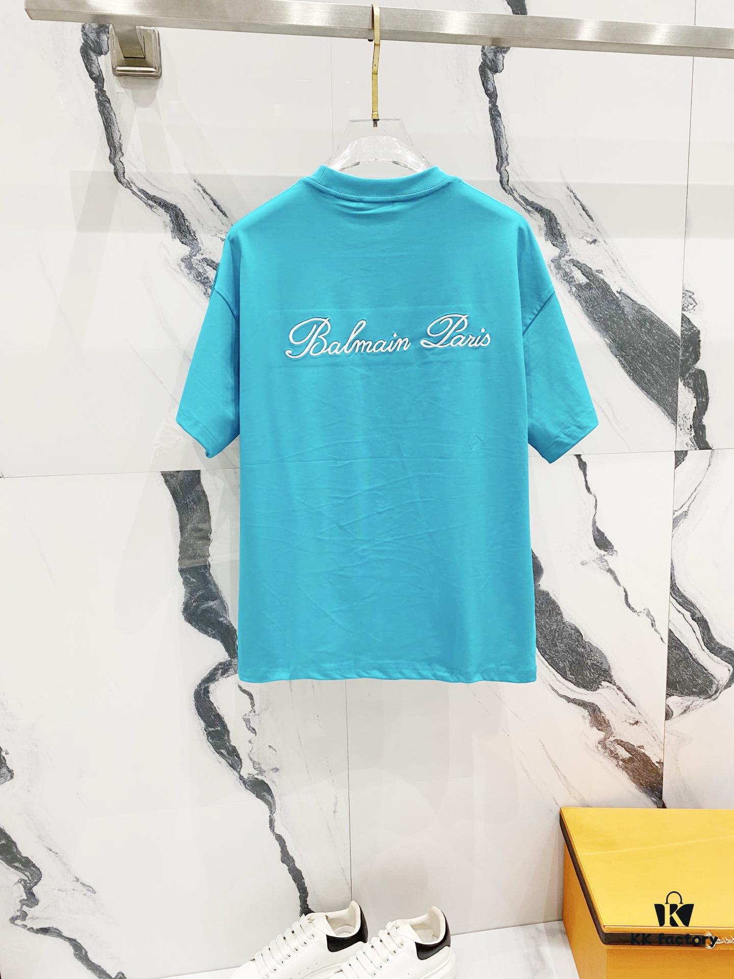 BALMAIN Crew Neck Short Sleeve T-Shirt 260g with Embroidered Logo