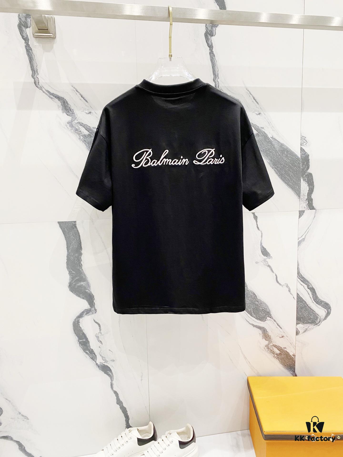 6931a4dcccd8ab3d7af992c2 BALMAIN 260g Crew Neck Short Sleeve T-Shirt with Embroidered Brand Logo
