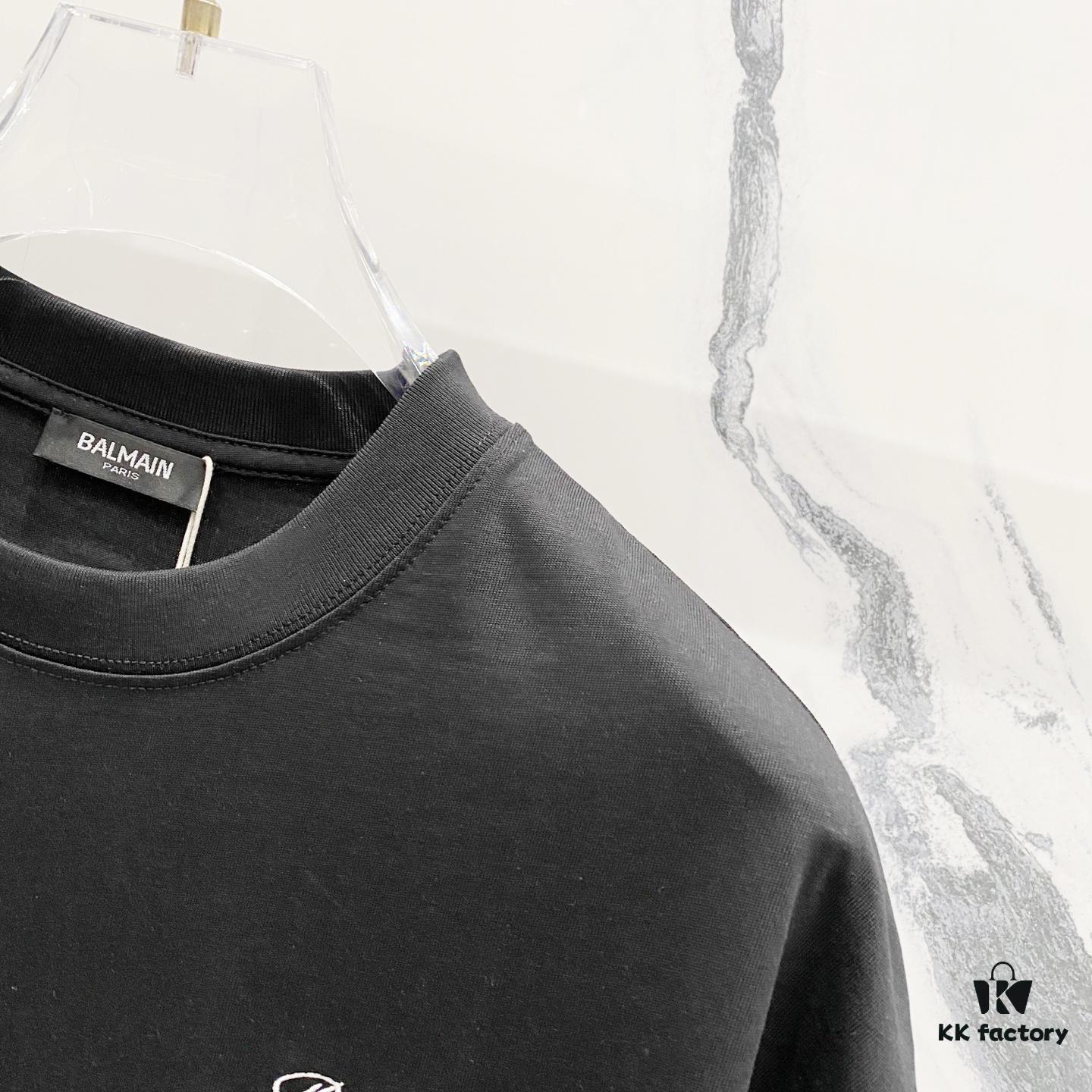6931a4dcccd8ab3d7af992c3 BALMAIN 260g Crew Neck Short Sleeve T-Shirt with Embroidered Brand Logo