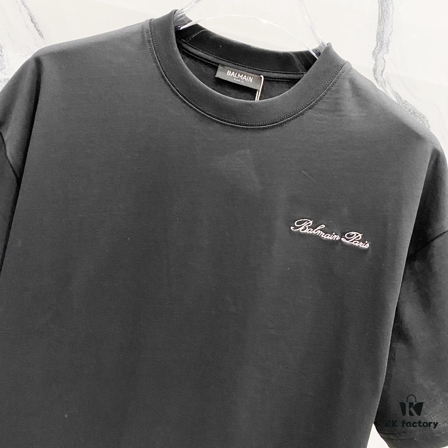 6931a4dcccd8ab3d7af992c5 BALMAIN 260g Crew Neck Short Sleeve T-Shirt with Embroidered Brand Logo