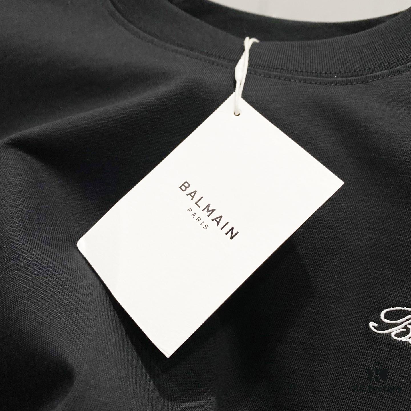 6931a4dcccd8ab3d7af992c6 BALMAIN 260g Crew Neck Short Sleeve T-Shirt with Embroidered Brand Logo