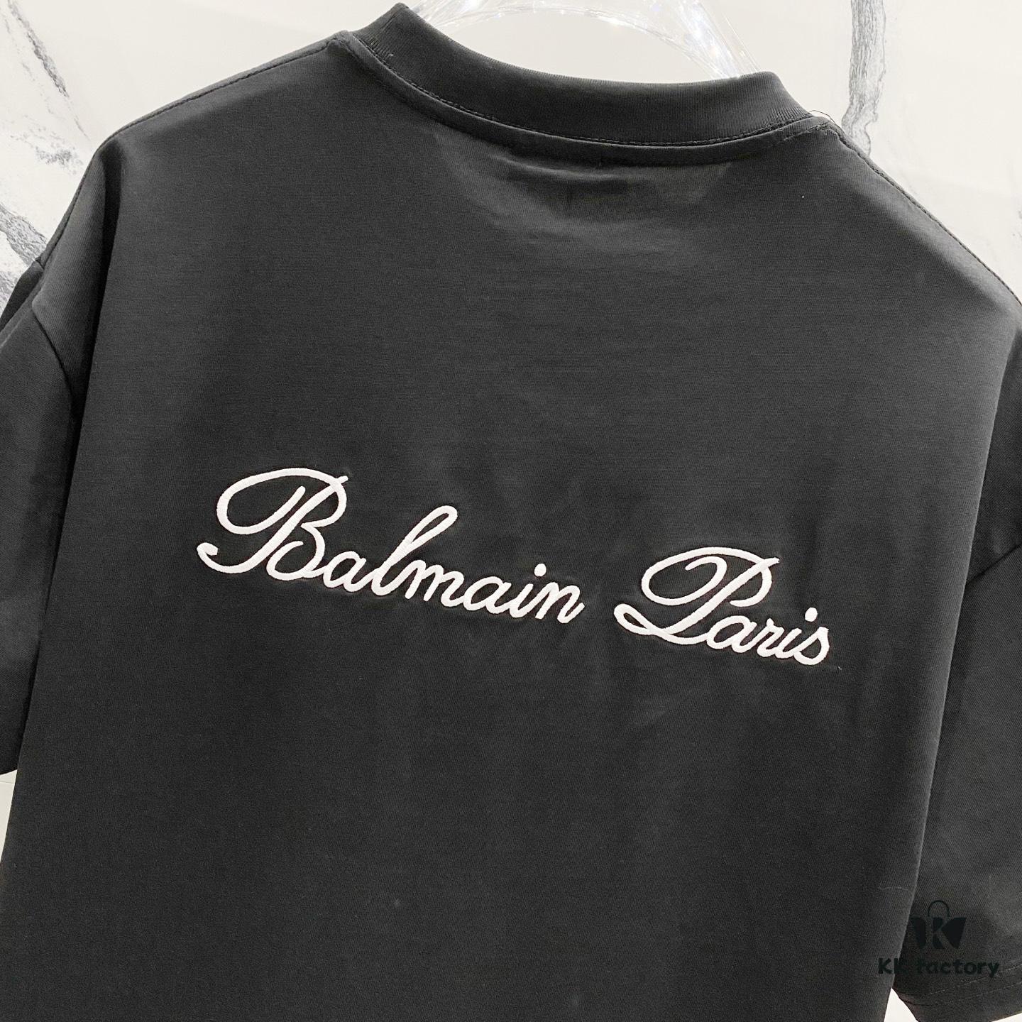 6931a4dcccd8ab3d7af992c9 BALMAIN 260g Crew Neck Short Sleeve T-Shirt with Embroidered Brand Logo