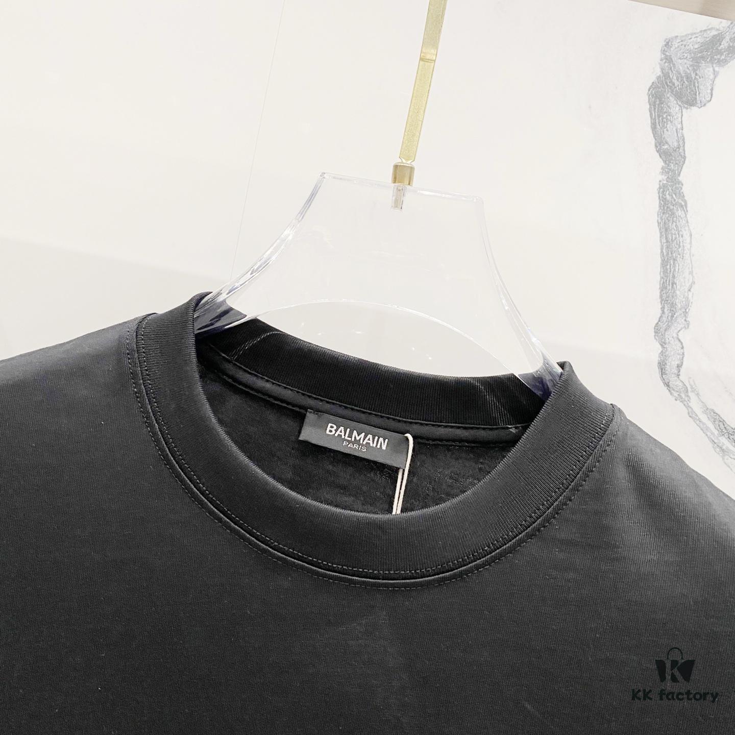 6931a4dcccd8ab3d7af992cb BALMAIN 260g Crew Neck Short Sleeve T-Shirt with Embroidered Brand Logo