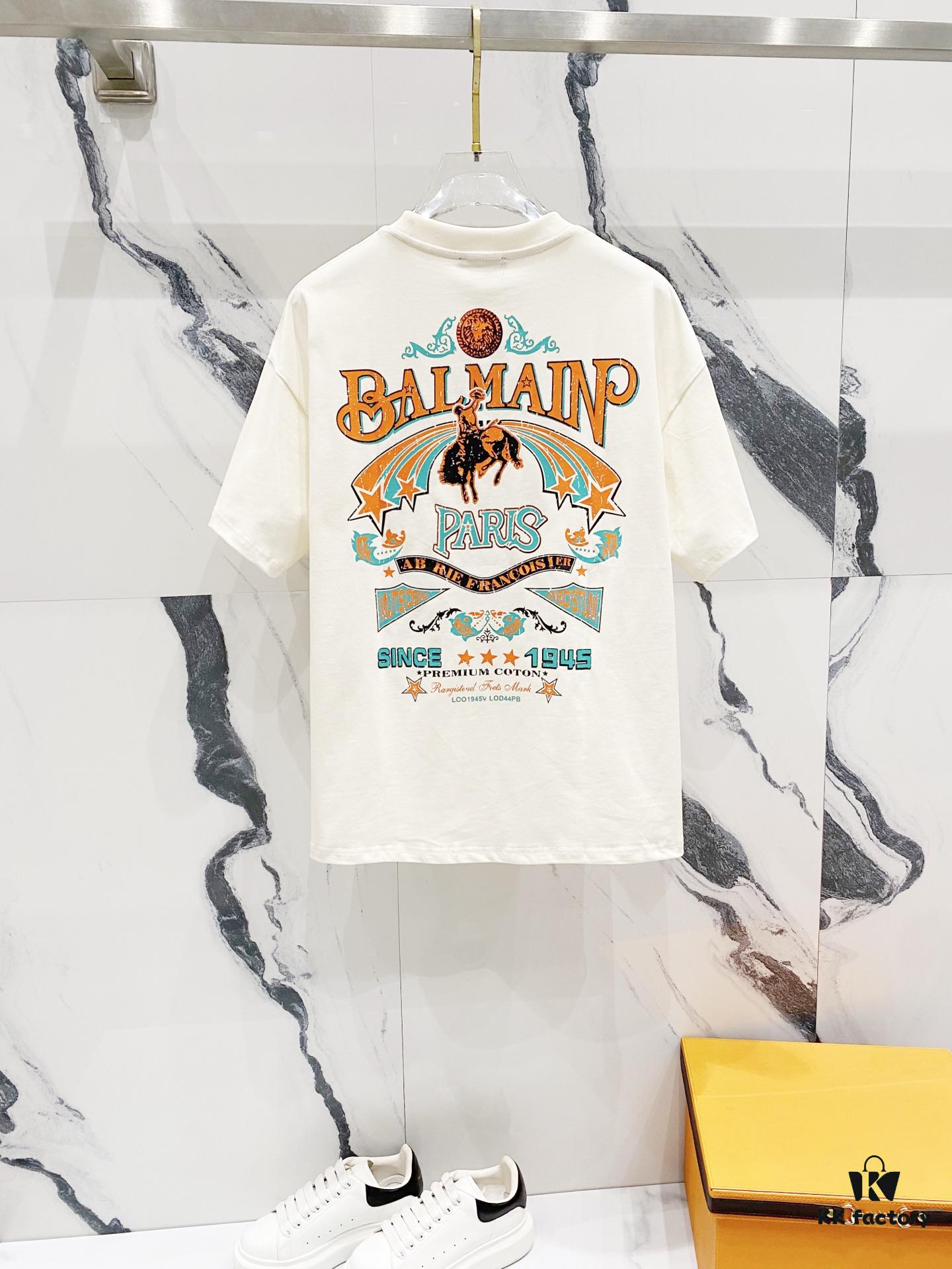 6931a4dcccd8ab3d7af992cd BALMAIN Men's 260g Crew Neck Short Sleeve T-Shirt with Embroidered Logo and Brand Print