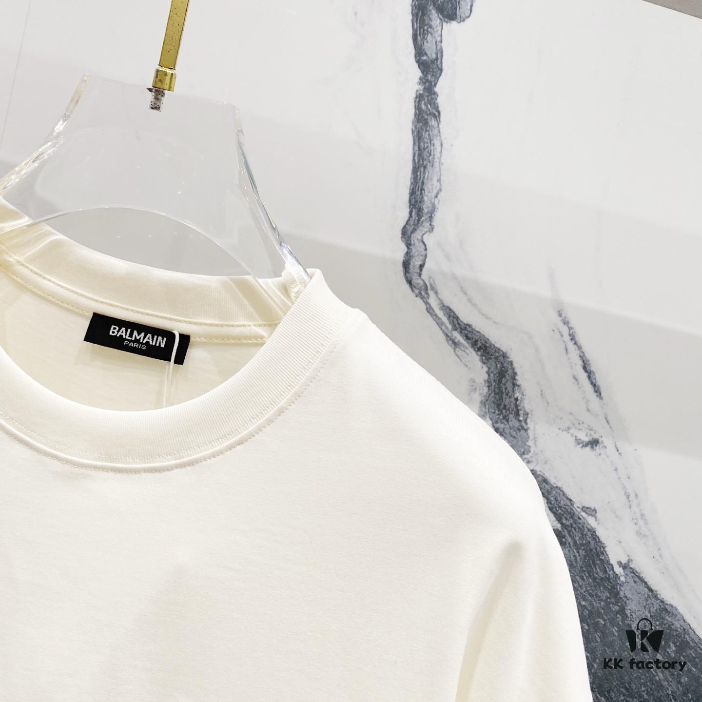 6931a4dcccd8ab3d7af992ce BALMAIN Men's 260g Crew Neck Short Sleeve T-Shirt with Embroidered Logo and Brand Print