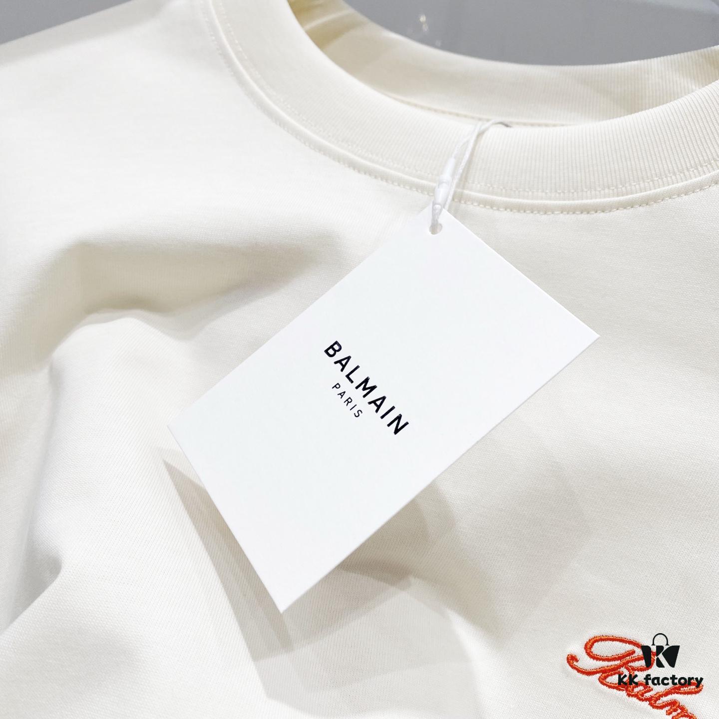 6931a4dcccd8ab3d7af992d0 BALMAIN Men's 260g Crew Neck Short Sleeve T-Shirt with Embroidered Logo and Brand Print