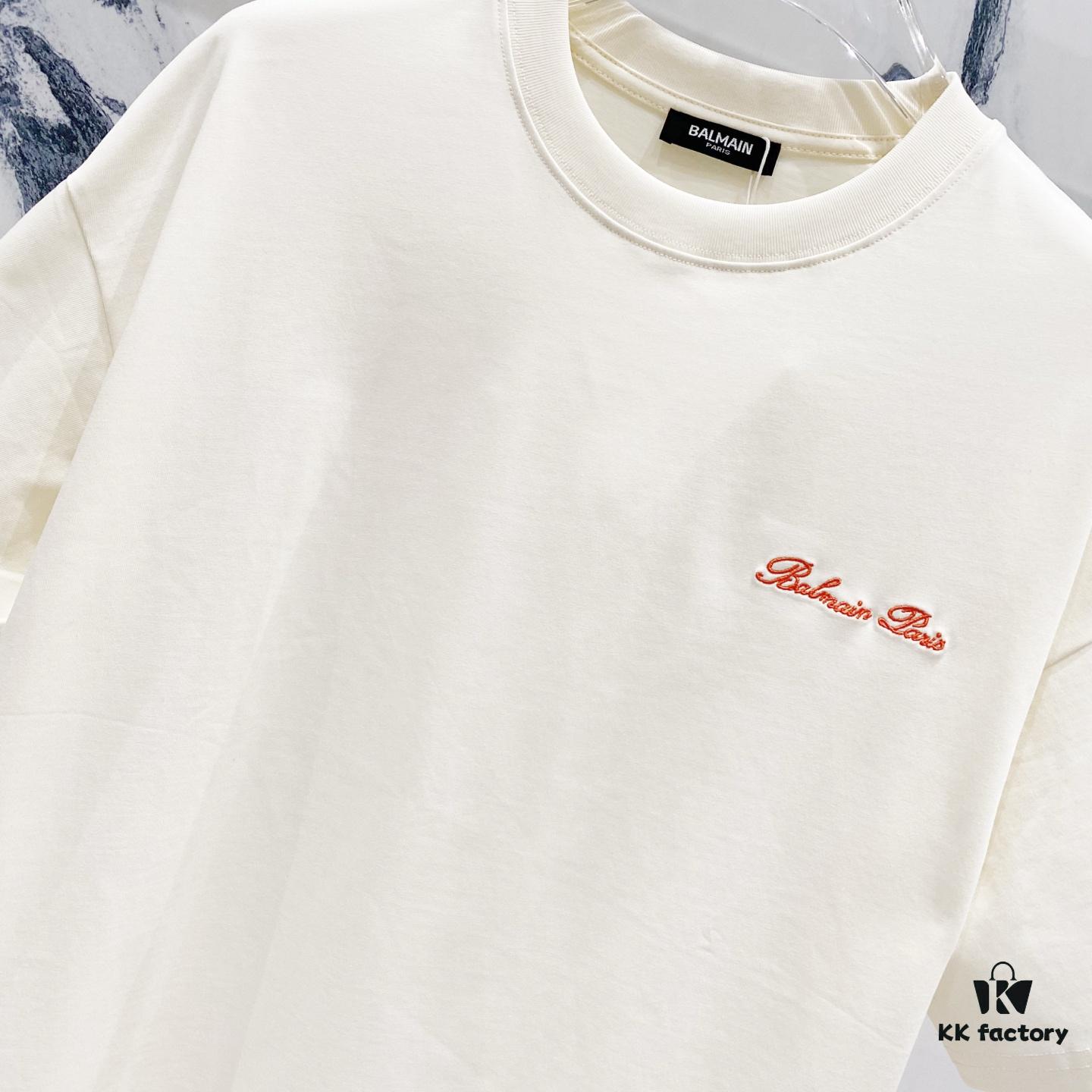 6931a4ddccd8ab3d7af992d5 BALMAIN Men's 260g Crew Neck Short Sleeve T-Shirt with Embroidered Logo and Brand Print