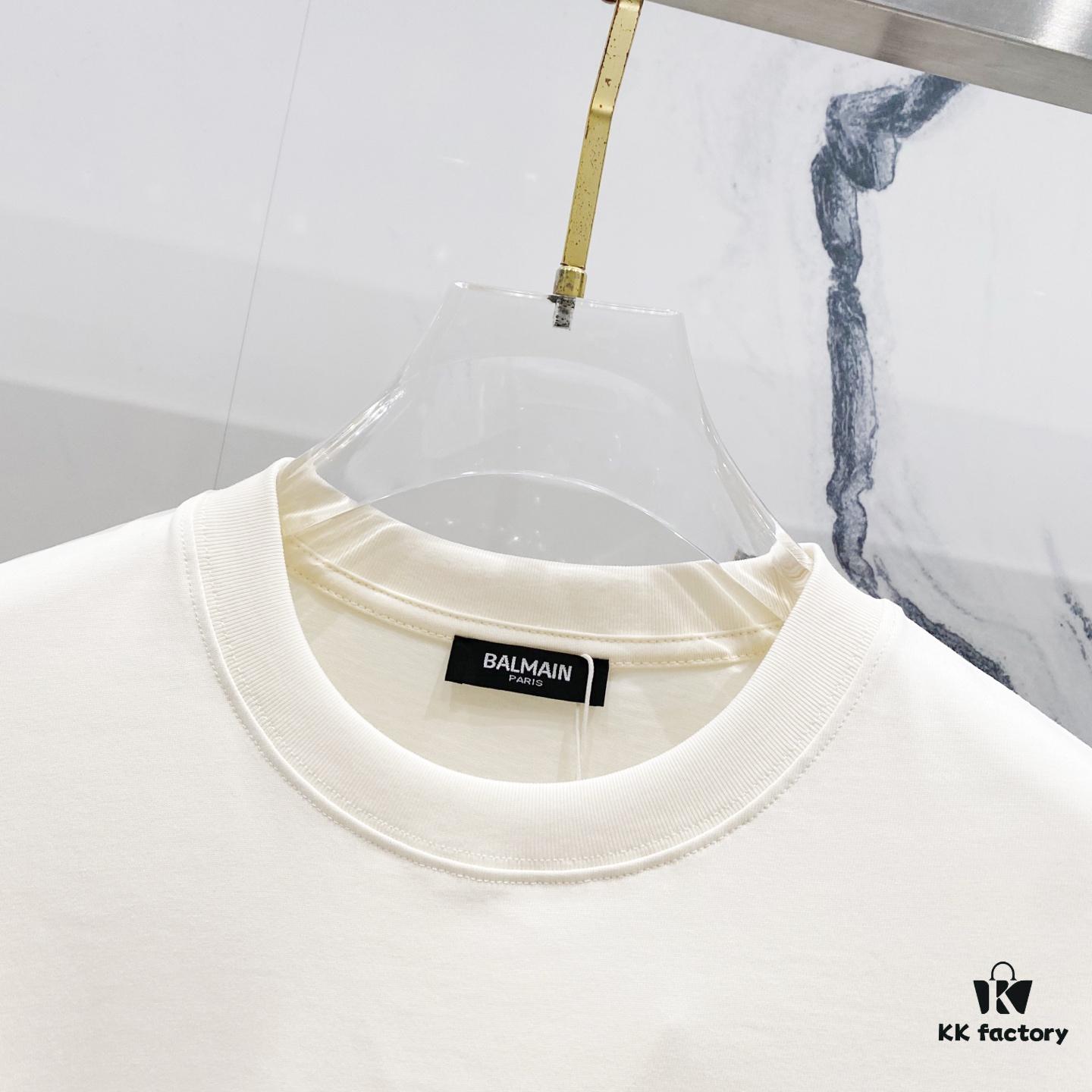 6931a4ddccd8ab3d7af992d6 BALMAIN Men's 260g Crew Neck Short Sleeve T-Shirt with Embroidered Logo and Brand Print