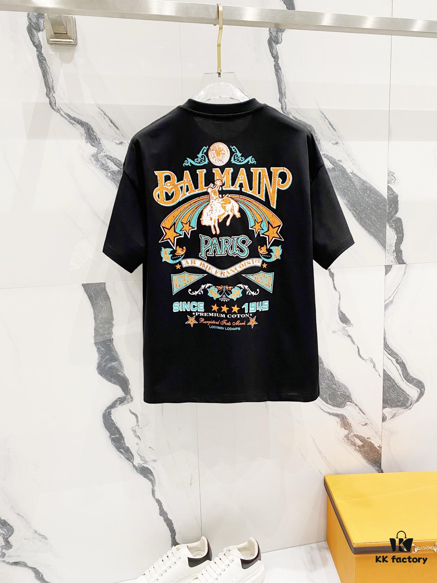 6931a4ddccd8ab3d7af992d8 BALMAIN 260g Crew Neck Short Sleeve T-Shirt Embroidered Small Letter Logo Saint Warrior Brand Print Design