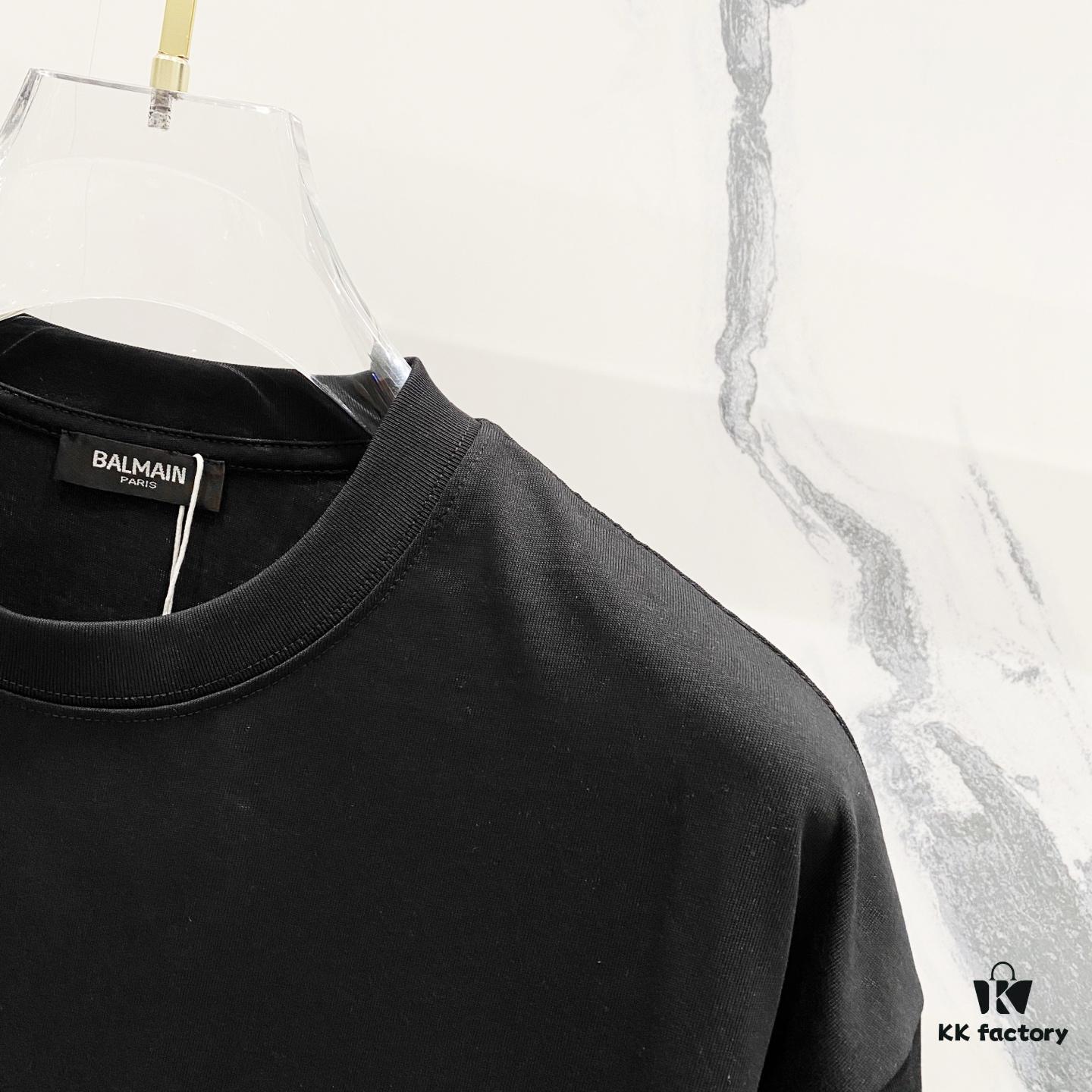 6931a4ddccd8ab3d7af992d9 BALMAIN 260g Crew Neck Short Sleeve T-Shirt Embroidered Small Letter Logo Saint Warrior Brand Print Design
