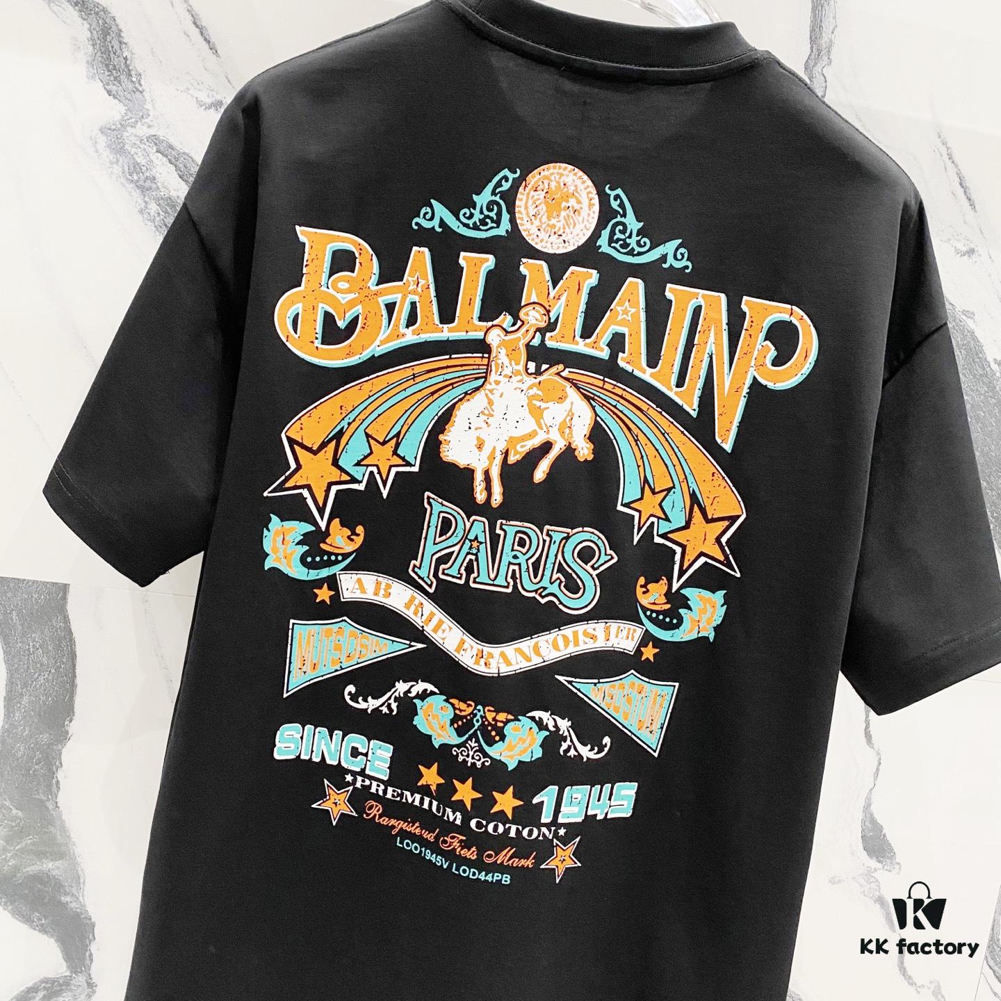 6931a4ddccd8ab3d7af992dd BALMAIN 260g Crew Neck Short Sleeve T-Shirt Embroidered Small Letter Logo Saint Warrior Brand Print Design