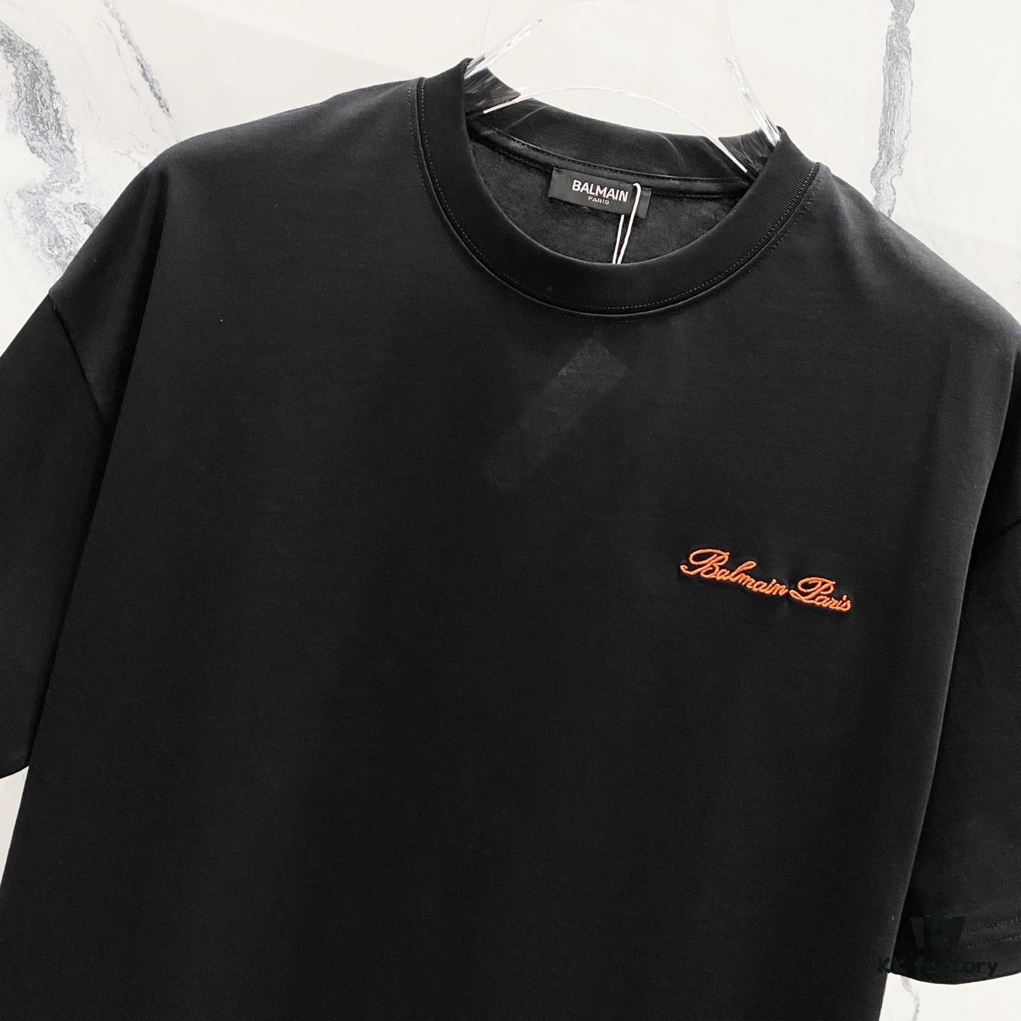 6931a4ddccd8ab3d7af992df BALMAIN 260g Crew Neck Short Sleeve T-Shirt Embroidered Small Letter Logo Saint Warrior Brand Print Design