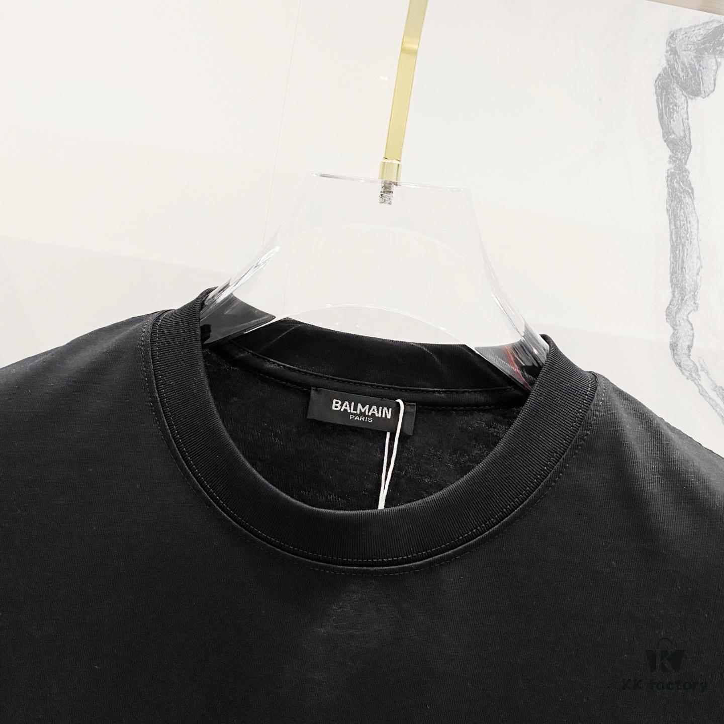 6931a4ddccd8ab3d7af992e1 BALMAIN 260g Crew Neck Short Sleeve T-Shirt Embroidered Small Letter Logo Saint Warrior Brand Print Design