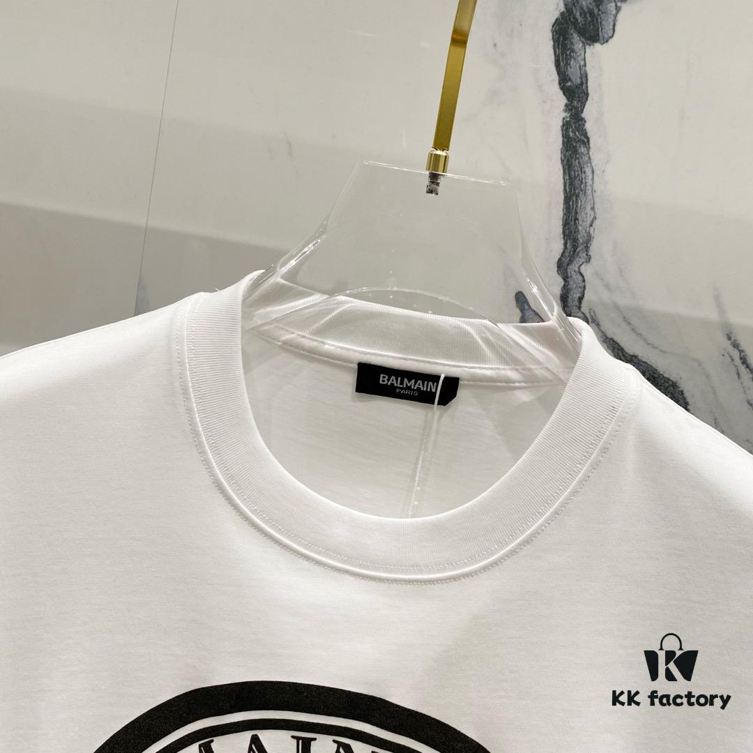 6931a4dfccd8ab3d7af99305 BALMAIN 260g Crew Neck Short Sleeve T-Shirt with Angel Shield and Letter Logo Print