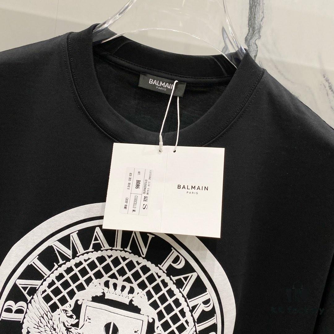 6931a4e0ccd8ab3d7af9930c BALMAIN 260g Crew Neck Short Sleeve T-Shirt with Angel Shield and Letter Logo Print