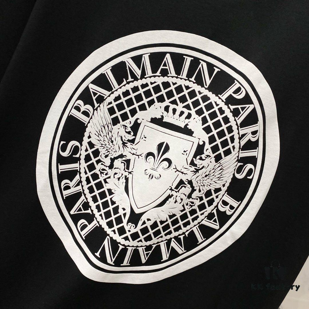 6931a4e0ccd8ab3d7af9930d BALMAIN 260g Crew Neck Short Sleeve T-Shirt with Angel Shield and Letter Logo Print