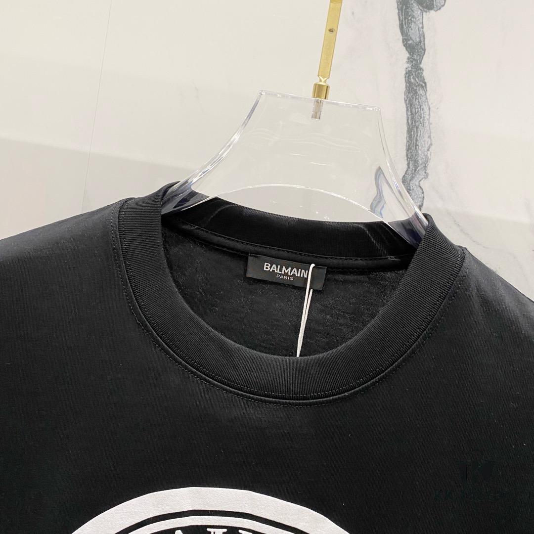 6931a4e0ccd8ab3d7af9930f BALMAIN 260g Crew Neck Short Sleeve T-Shirt with Angel Shield and Letter Logo Print