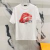 6931a4e0ccd8ab3d7af99311 BALMAIN Crew Neck Short Sleeve T-Shirt 260g with Brand Logo and Red Lip Print