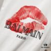 6931a4e0ccd8ab3d7af99316 BALMAIN Crew Neck Short Sleeve T-Shirt 260g with Brand Logo and Red Lip Print