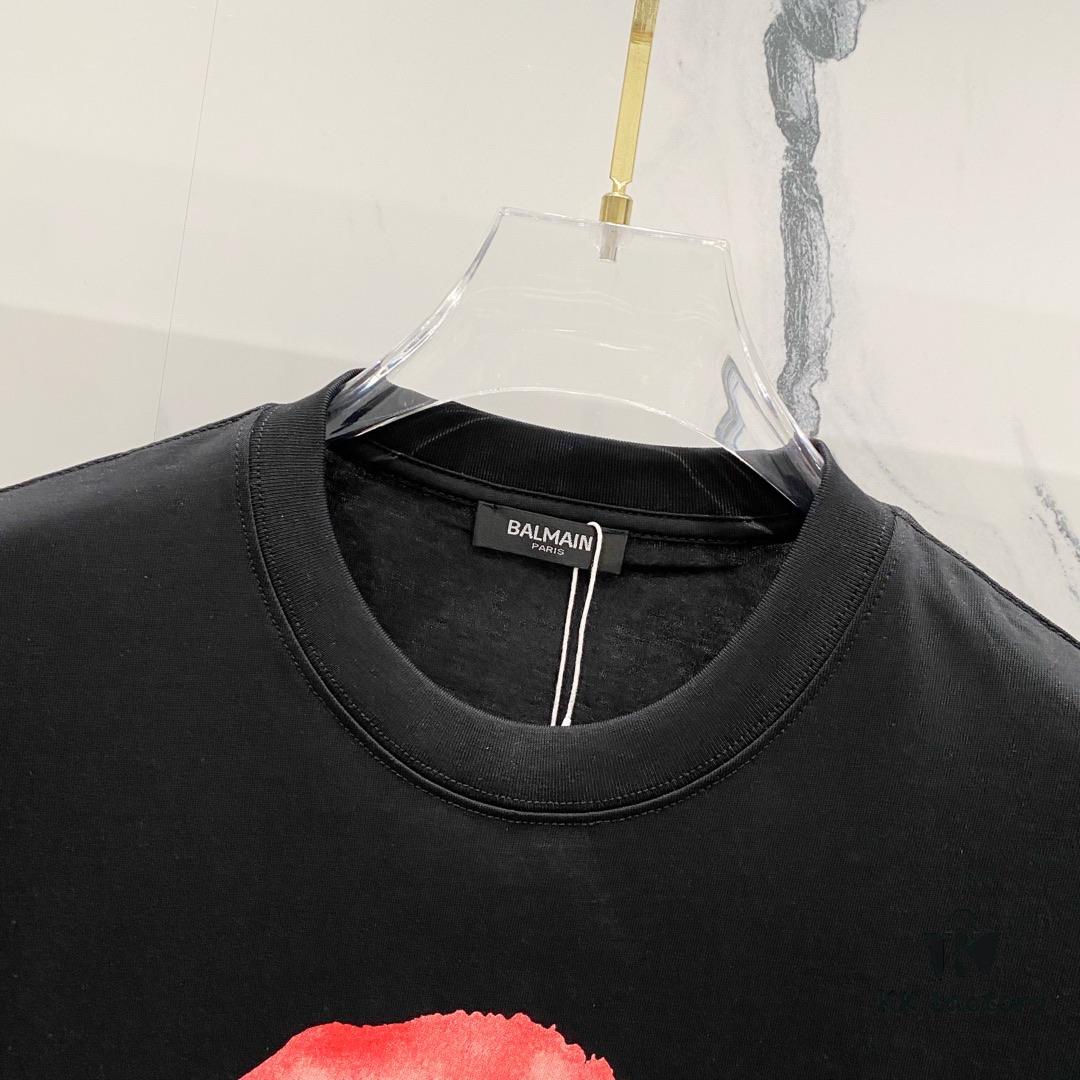 6931a4e1ccd8ab3d7af9931f BALMAIN Red Lip Print Round Neck Short Sleeve T-Shirt 260g