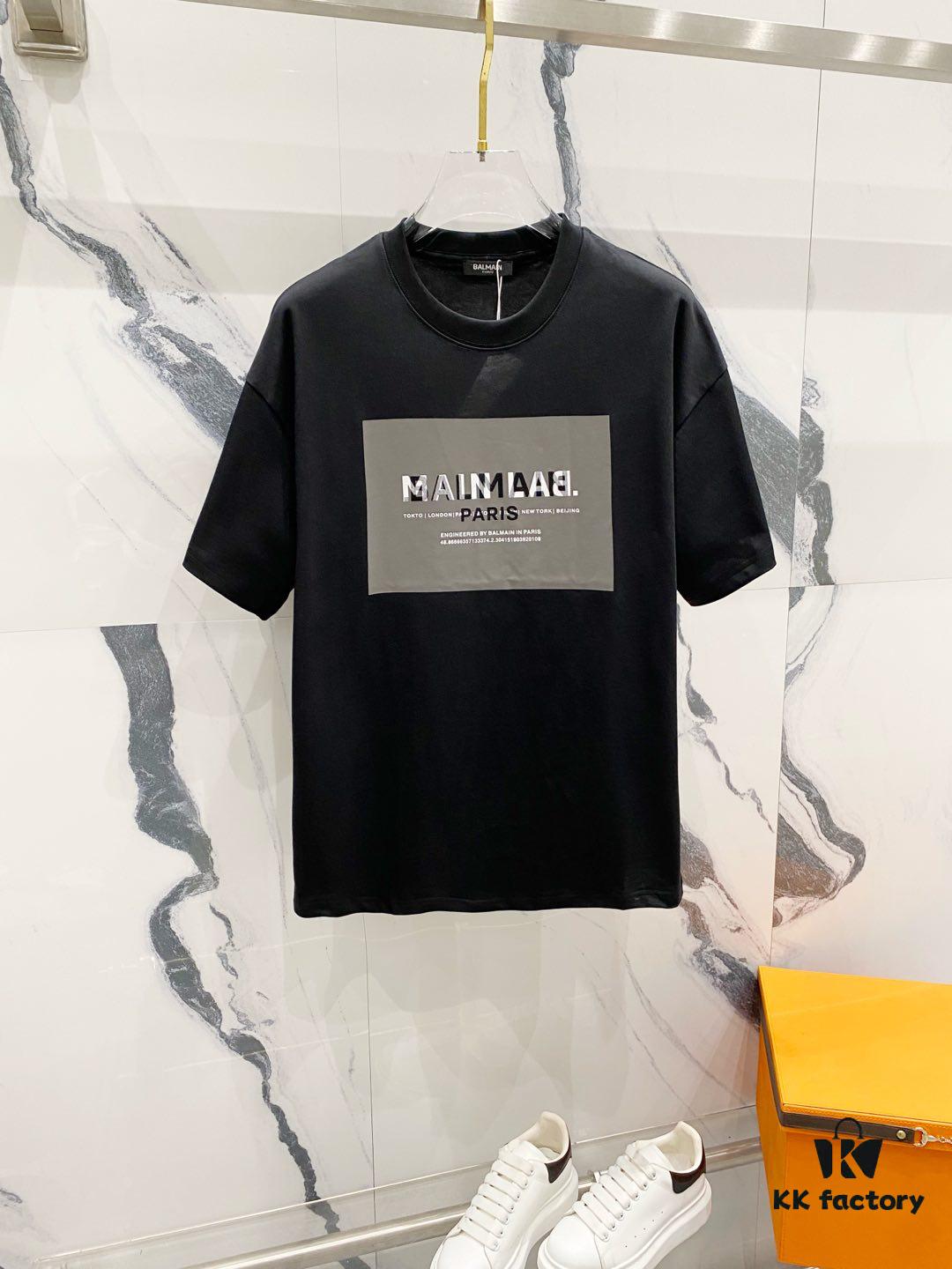 6931a4e1ccd8ab3d7af9932c BALMAIN 260g Crew Neck Short Sleeve T-Shirt with Brand Overlapping Letter Print Logo Design