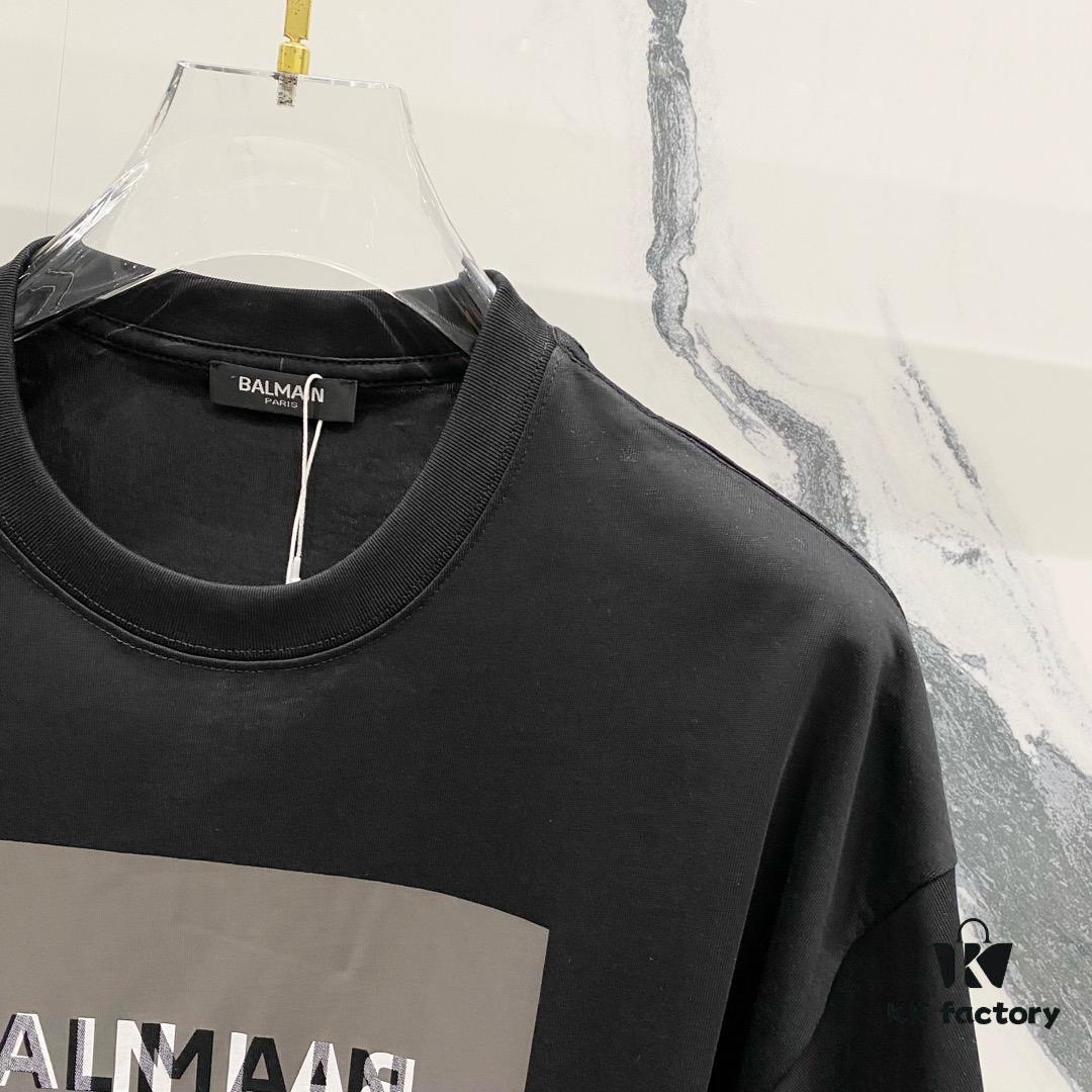 6931a4e2ccd8ab3d7af9932e BALMAIN 260g Crew Neck Short Sleeve T-Shirt with Brand Overlapping Letter Print Logo Design