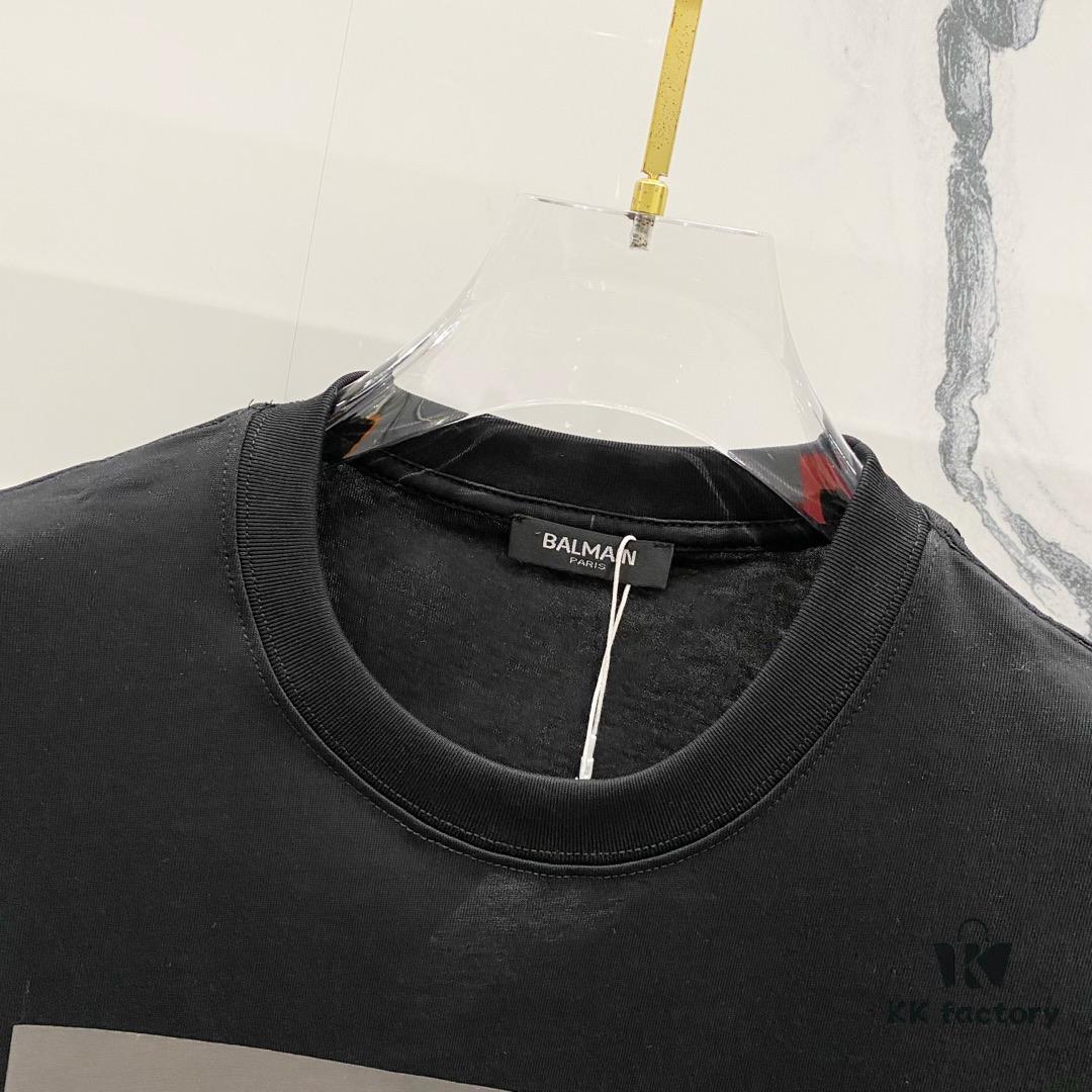 6931a4e2ccd8ab3d7af99332 BALMAIN 260g Crew Neck Short Sleeve T-Shirt with Brand Overlapping Letter Print Logo Design