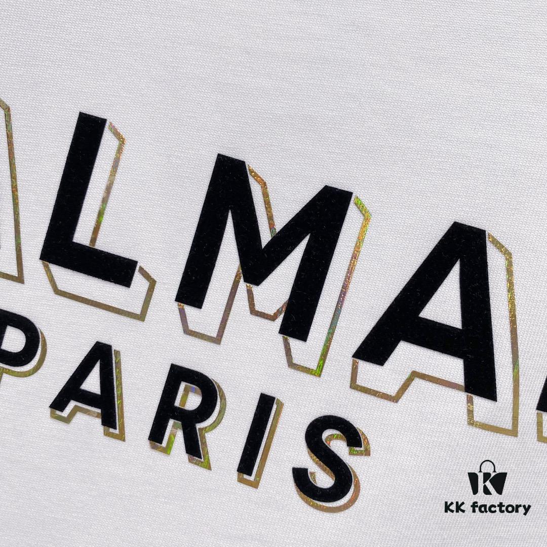 6931a4e2ccd8ab3d7af9933a BALMAIN Men's 260g Crew Neck Short Sleeve T-Shirt with Brand Letter Flocked Shadow Print Logo