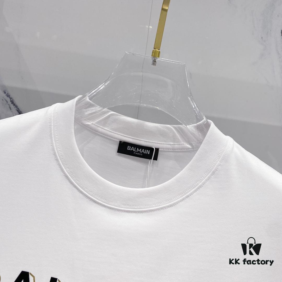 6931a4e2ccd8ab3d7af9933e BALMAIN Men's 260g Crew Neck Short Sleeve T-Shirt with Brand Letter Flocked Shadow Print Logo