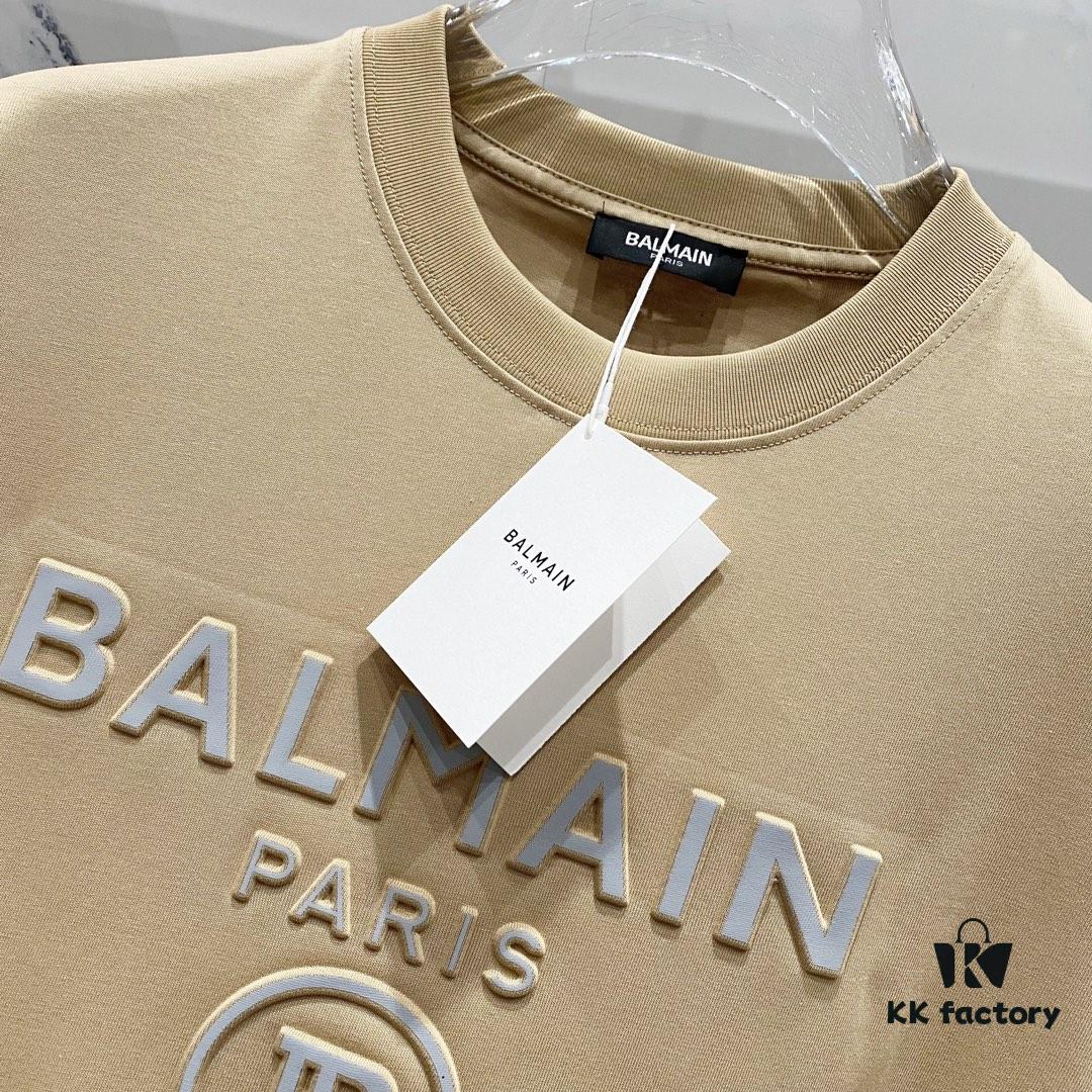 6931a4e3ccd8ab3d7af9934d BALMAIN 260g Crew Neck Short Sleeve T-Shirt with Reflective 3M Logo