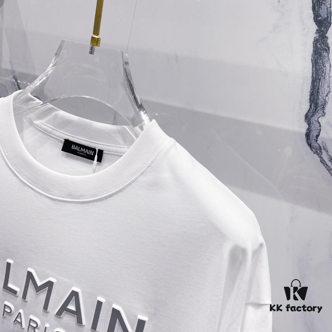 6931a4e4ccd8ab3d7af99355 BALMAIN 260g Round Neck Short Sleeve T-Shirt with Reflective 3M Brand Embossed Logo