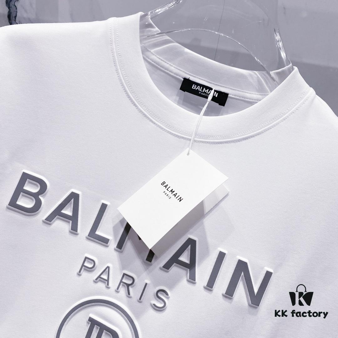 6931a4e4ccd8ab3d7af99357 BALMAIN 260g Round Neck Short Sleeve T-Shirt with Reflective 3M Brand Embossed Logo