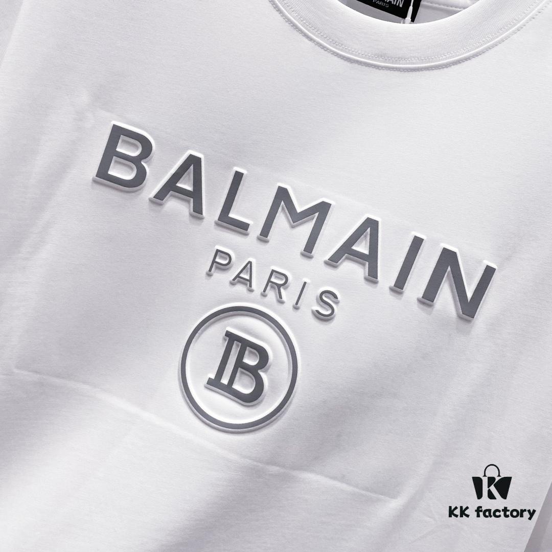 6931a4e4ccd8ab3d7af9935c BALMAIN 260g Round Neck Short Sleeve T-Shirt with Reflective 3M Brand Embossed Logo