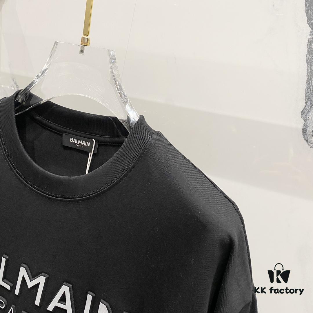 6931a4e4ccd8ab3d7af9935f BALMAIN 260g Crew Neck Short Sleeve T-Shirt with Reflective 3M Logo