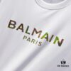 6931a4e6ccd8ab3d7af99385 BALMAIN Crew Neck Short Sleeve T-Shirt 260g Classic Gold Foil Logo Print