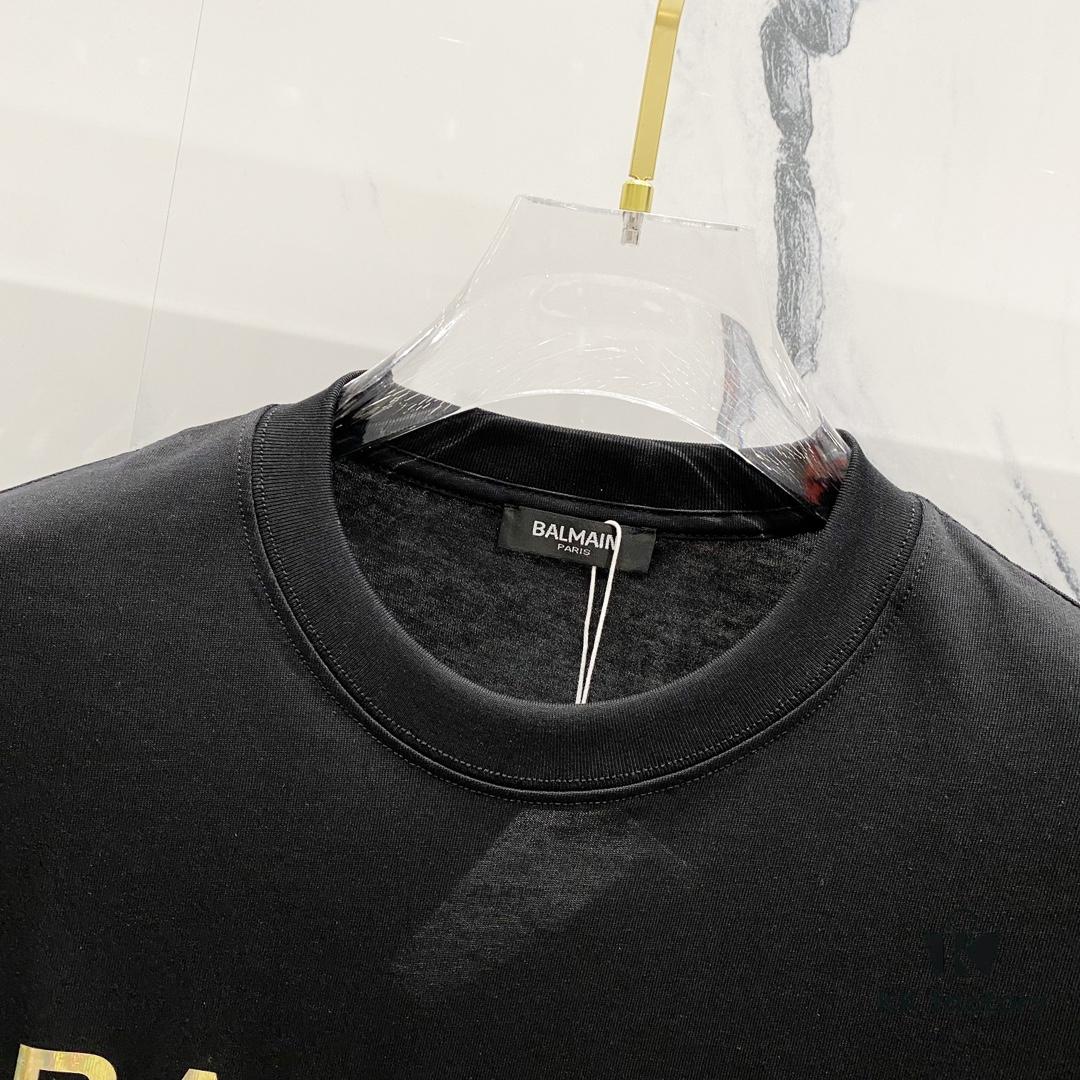 6931a4e7ccd8ab3d7af9938f BALMAIN 260g Crew Neck Short Sleeve T-Shirt with Classic Gold Foil Logo Print