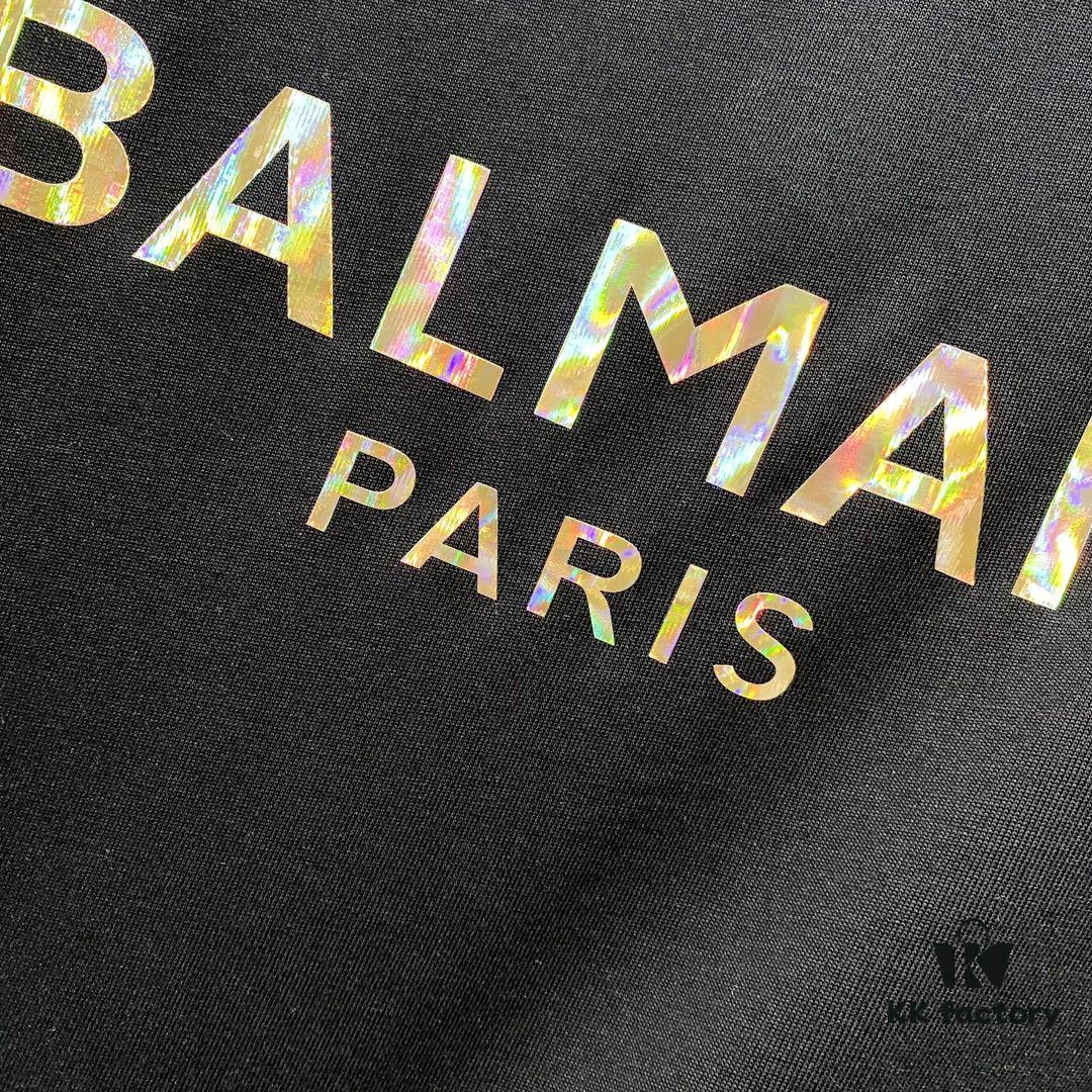 6931a4e7ccd8ab3d7af99391 BALMAIN 260g Crew Neck Short Sleeve T-Shirt with Classic Gold Foil Logo Print