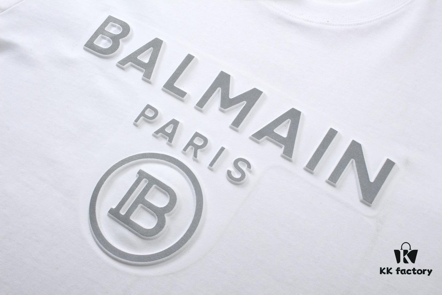 BALMAN Balmain Round Neck Short Sleeve T-Shirt with Minimalist 3D Letter Print Logo, Premium Upgrade